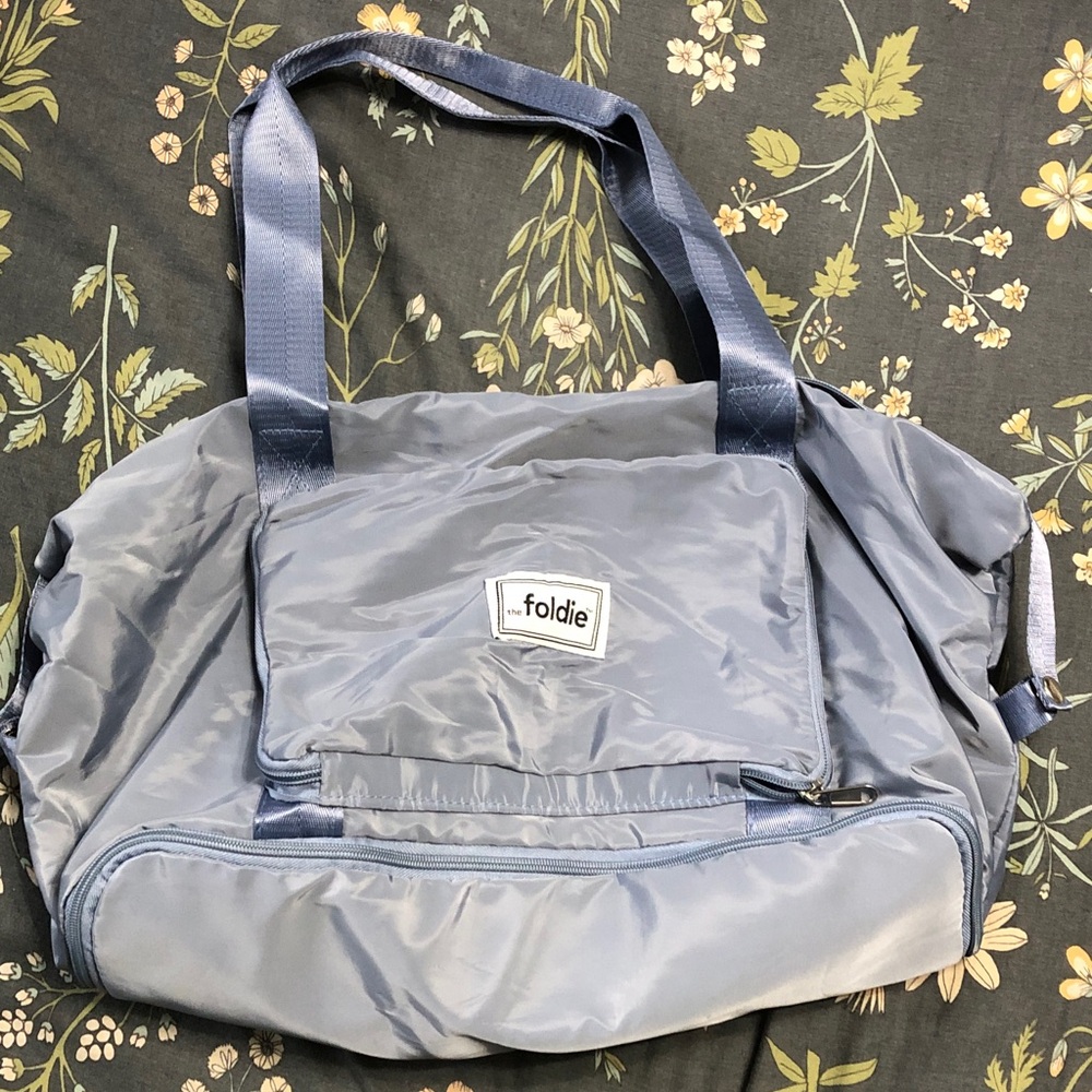 The Foldie Travel Mini Duffel Bag Zipper Pocket in Light Blue